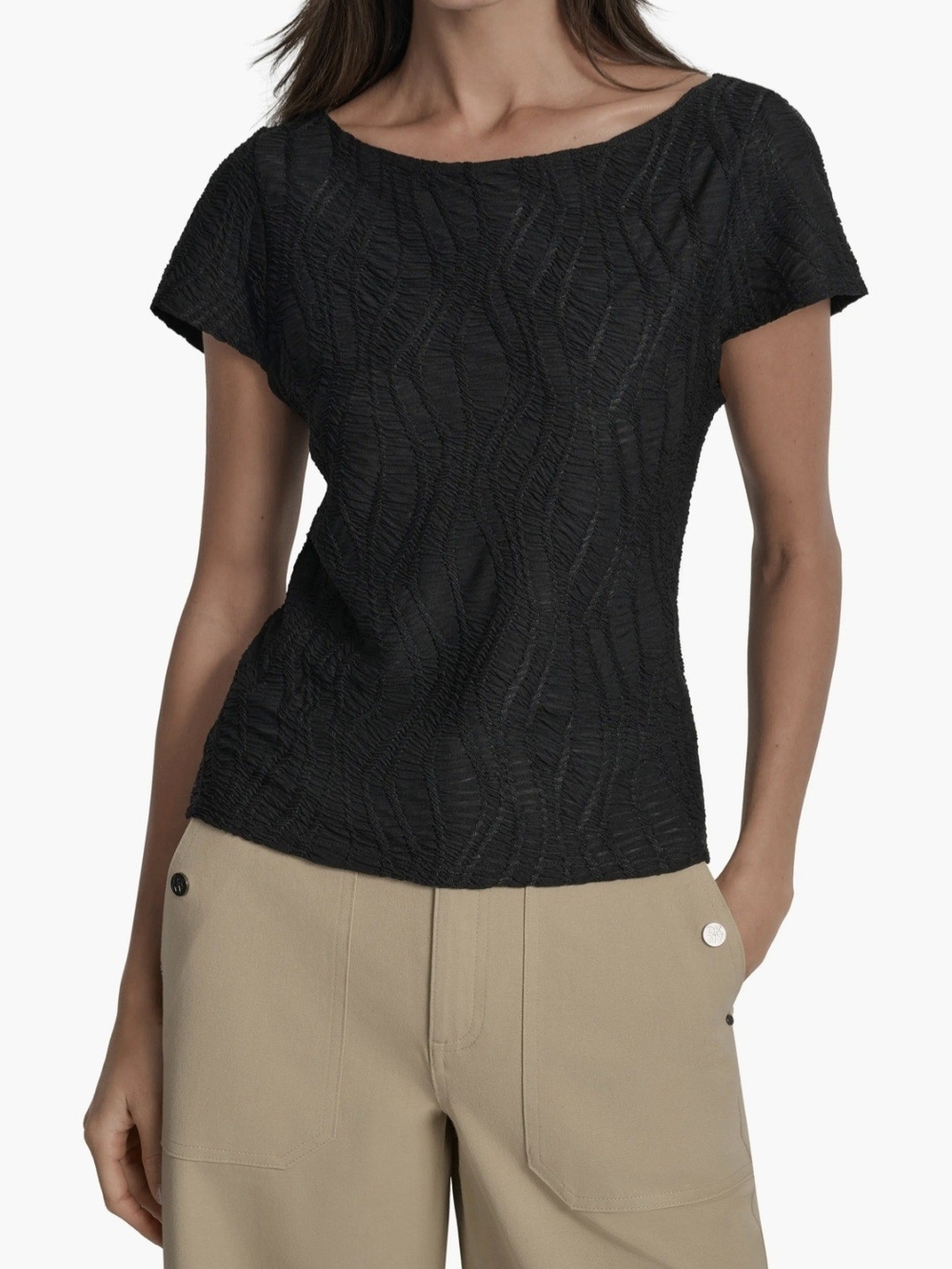 DKNY Black Textured Short-Sleeve Top